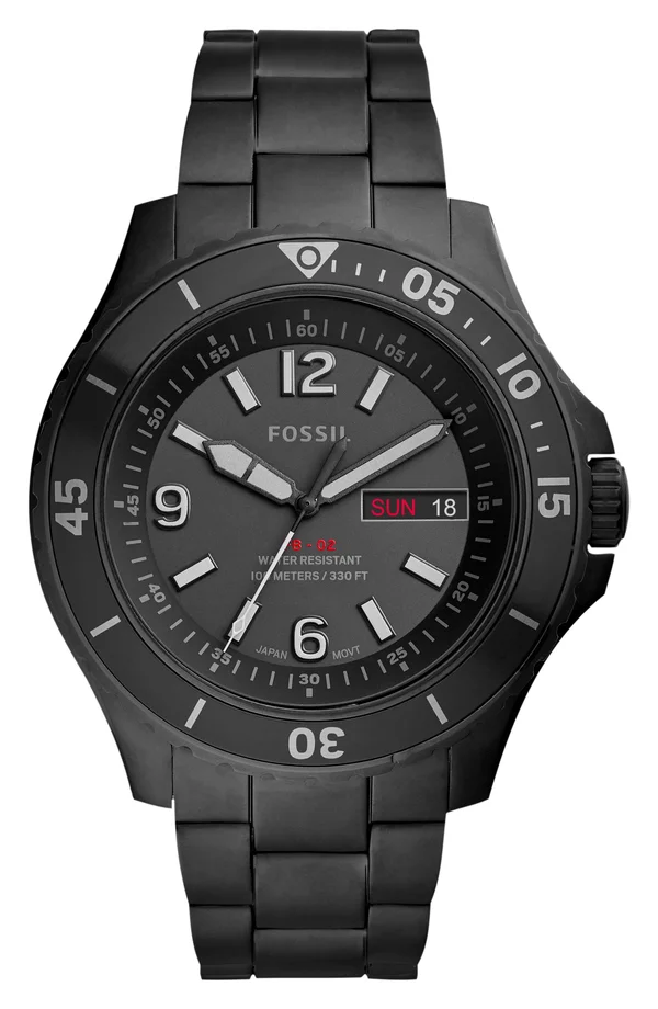 Fossil Men S FS5687 FB-02 48mm Black Dial Stainless Steel Watch