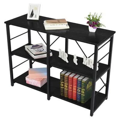 Industrial Sofa Console Table - 3 Tier Horizontal Entry Tables with Open Shelf 17 Stories Color: Black