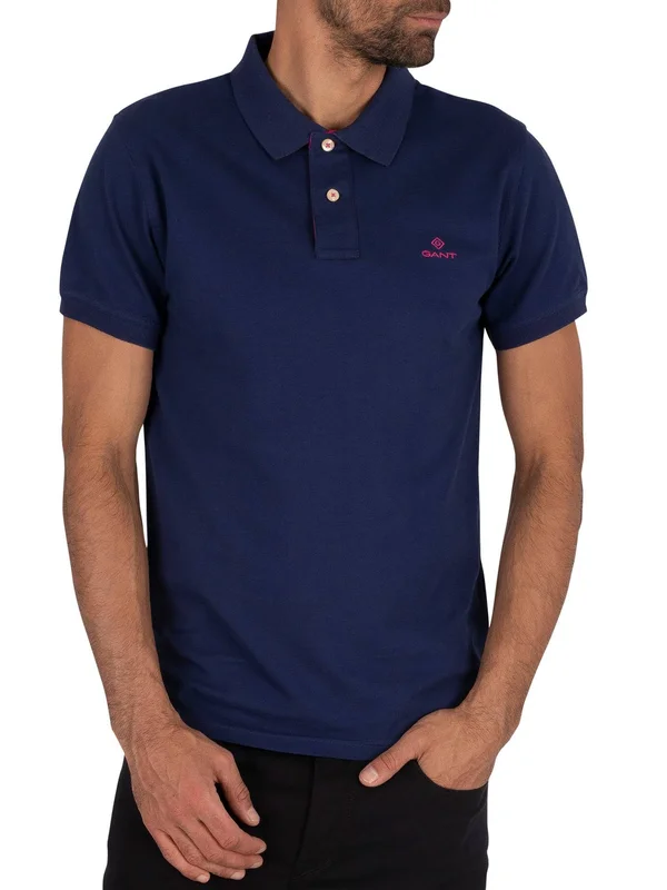 Gant Contrast Collar Rugger Polo T Shirt Blue