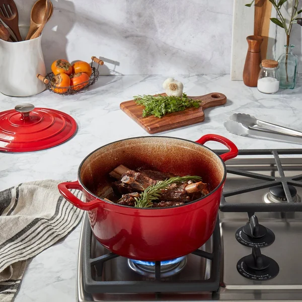 Epicurious 6qt Enamel Cast Iron Covered Round Dutch Oven - Red