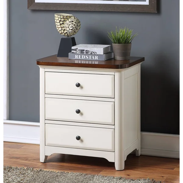 Kimball Two-Tone Nightstand by Greyson Living - Antique White with Brown Cherry Top