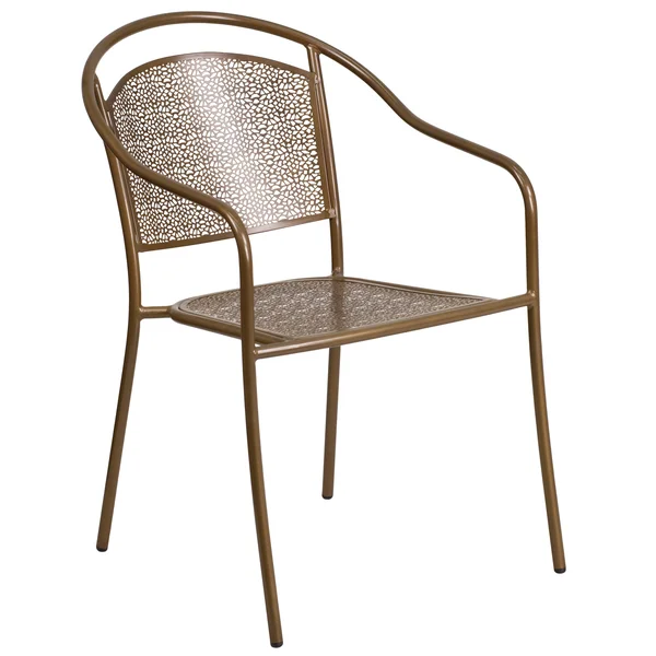 Flash Furniture Indoor-Outdoor Steel Patio Arm Chair with Round Back - Gold
