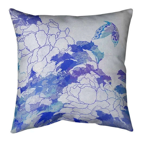 Peonies and Butterfly Indoor/Outdoor Pillow - 20 x 20 - Orange Peonies - UV Resistant