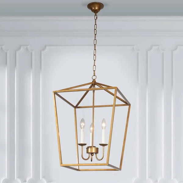 Foyer Lantern Pendant Light Fixture, DST Antique Brass Iron Cage Chandelier Indu 568646