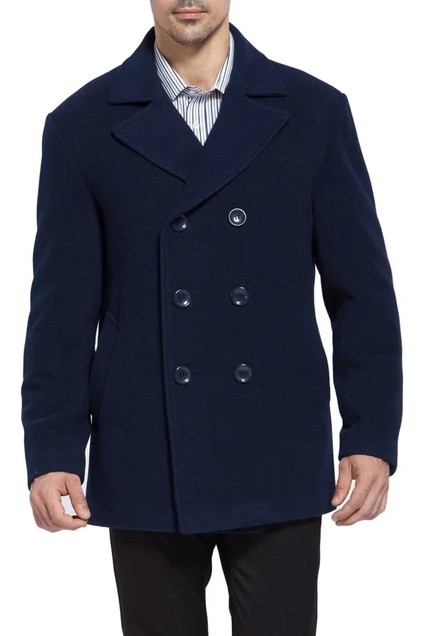 BGSD Men's Mark Classic Wool Blend Pea Coat XL - Navy