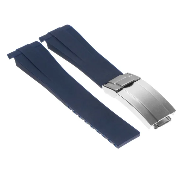 Strapsco Fitted Rubber Replacement Strap for Rolex - Blue - Brushed Silver - 20mm
