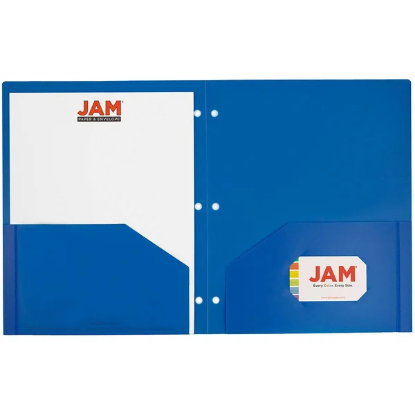Jam Plastic Two Pocket 3 Hole Punched Presentation School Folder, Blue, 108/pack
