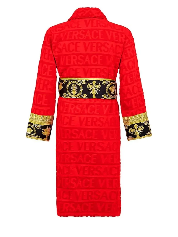 Versace Men's Logo Toweling Baroque Bathrobe - Blue - Size XL