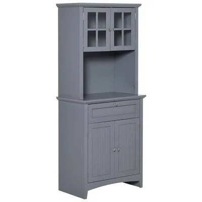 Boaz Kitchen Buffet Hutch Wooden Storage Cupboard with Framed Glass DOOR - Drawer and Microwave Space, White Lark Manor Finish: G