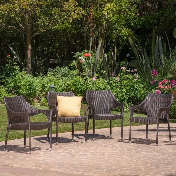 Miranda Outdoor Wicker Stacking Dining Chairs - Set of 4, Multibrown
