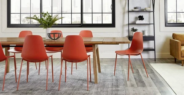 2X Red Accent Dining Chairs, Metal Legs, Article Svelti Modern Furniture
