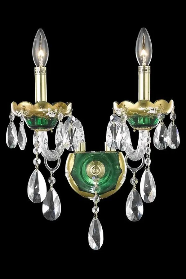 Elegant Lighting 7810W2GN/RC Alexandria 2 Light Green Wall Sconce Clear Royal Cut Crystal