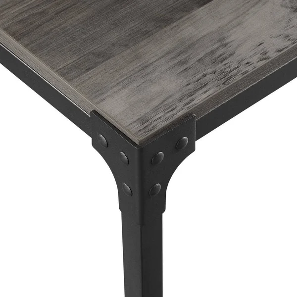 Walker Edison 5 Piece Rustic Angle Iron Dining Set Grey Wash