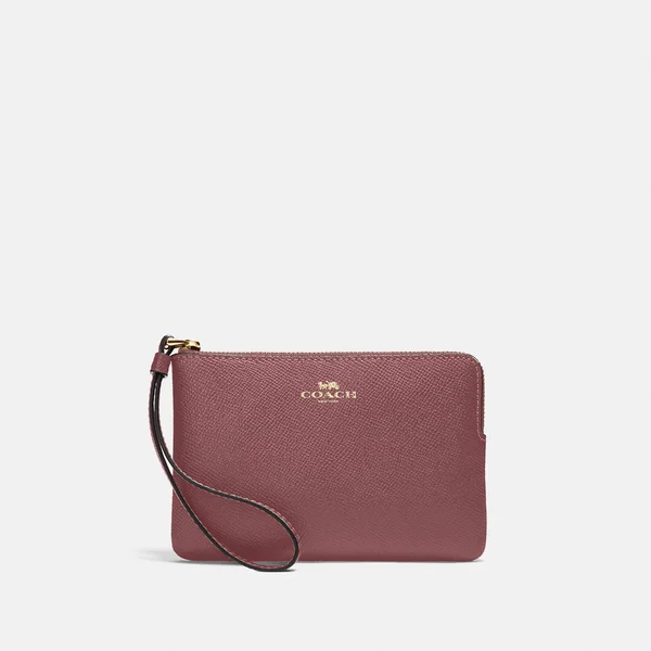 Coach Crossgrain Leather Corner Zip Wristlet Vintage Mauve