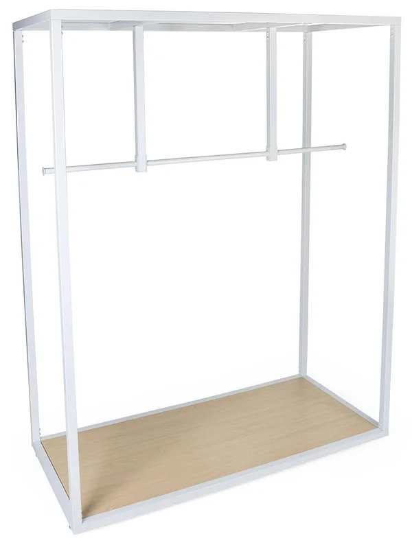 Displays2go Clothing Rack with Steel Frame, Maple Finish MDF Base & Partitioned R