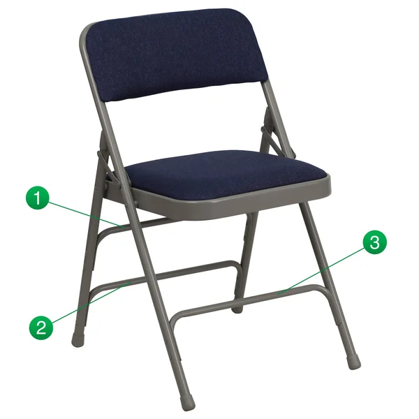 Flash Furniture 2 Pack Hercules Series Curved Triple Braced & Double Hinged Navy Fabric Metal Folding Chair