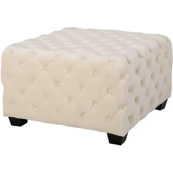 Noble House Jaymee Ivory Velvet Ottoman