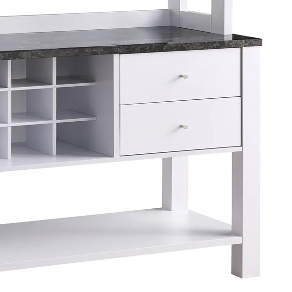 Benjara Bm208906 Wooden Frame Bakers Cabinet with 2 Drawers and Wine Rack - White