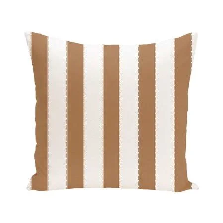 E by Design Stitch in Time Stripes Print Outdoor Pillow, Beige