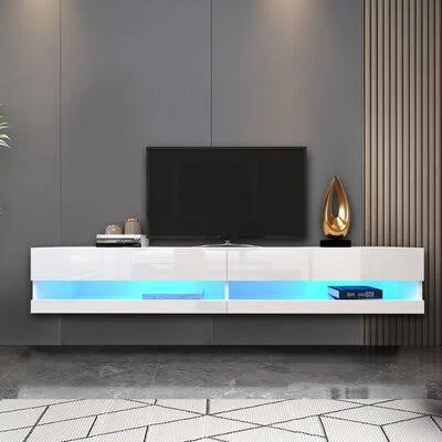180 Wall Mounted Floating 80x22 TV Stand with 20 Color LEDs Brayden Studio Color: White