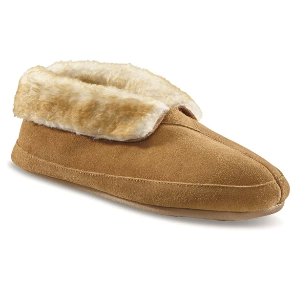 Guide Gear Women's Wool Roll Bootie Slippers, 7B, Tan