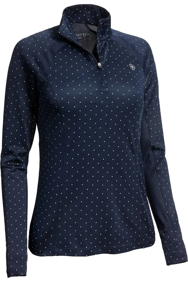 Ariat Sunstopper 2.0 1/4 Zip Baselayer Prints Large Navy Dot
