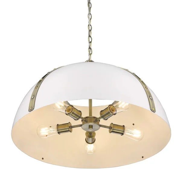 Golden Lighting 5 Light Pendant Matte White Shade Pewter Finish