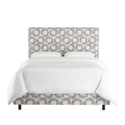 Upholstered Low Profile Standard Bed Wayfair Custom Upholstery Size: Queen - Body Fabric: Linen Gray, Nailhead Detail: Silver