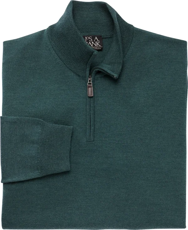JoS. A. Bank Men's Traveler Collection Merino Wool Quarter Zip Mock-Neck Sweater, Green, 2 x Big