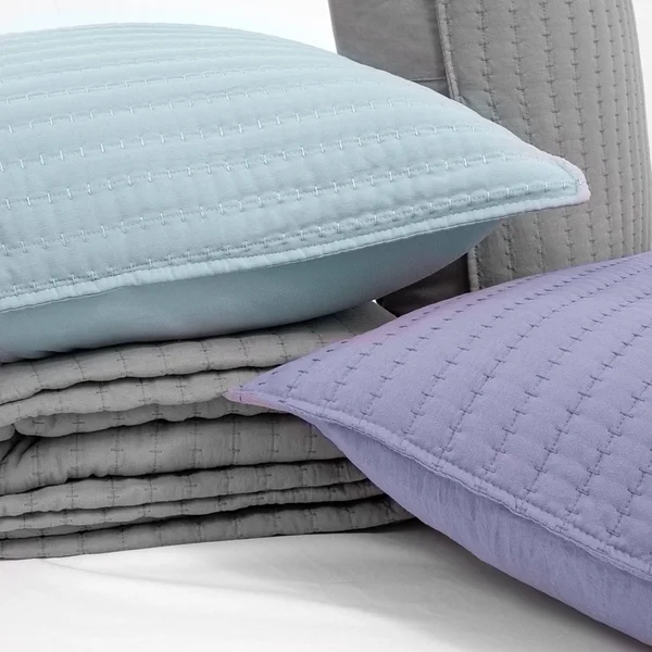 Kate Pick-Stitch Vintage Washed Quilt and Sham Set - Blue - 3 Piece - Queen