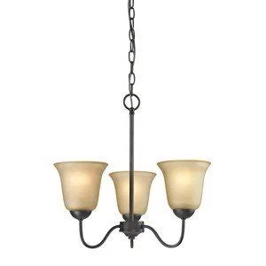 3-Light Light Amber Glass Shade Chandelier in Oil Rubbed Bronze Finish - Made of Glass, Steel - 18x19 Inches Ceiling Light - 412