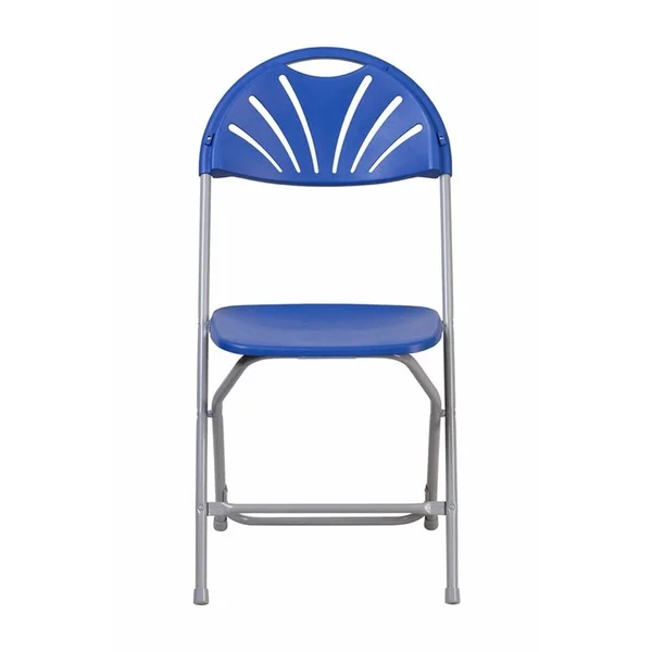 Offex 650 lb. Capacity Blue Plastic Fan Back Folding Chair - Size: 15.5