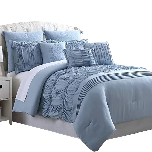 Bratislava 8 Piece King Comforter Set with Pinch Pleating The Urban Port, Blue