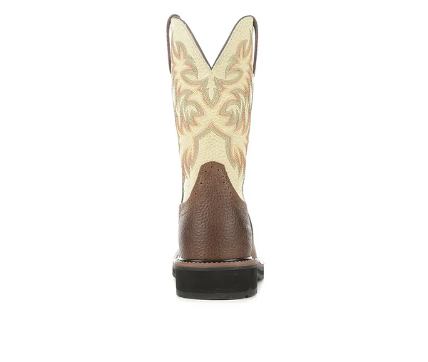 Justin Mens Stampede Sq Toe White Work Boot 7D