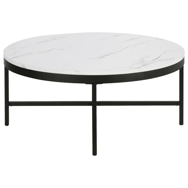 Hennu0026Hart Blackened Bronze Coffee Table with Faux Marble Top - CT0997