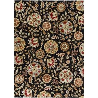 Marianna Floral Handmade Tufted Wool Black/Garnet Area Rug Darby Home Co Rug Size: Runner 2&6x22 x 8&