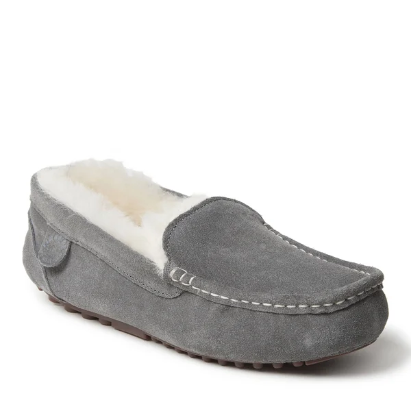 Fireside by Dearfoams Women's Mel Genuine Shearling Moccasin Slipper - Gray/Grey - 7W
