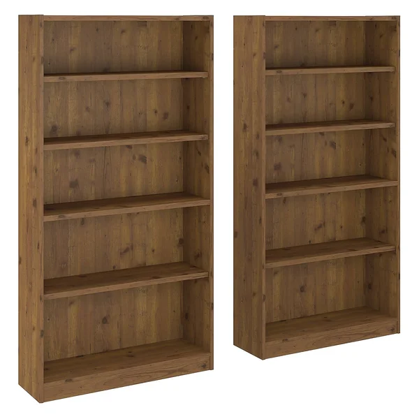 Bush Furniture Universal 5 Shelf Bookcase Set of 2 - Vintage Golden Pine