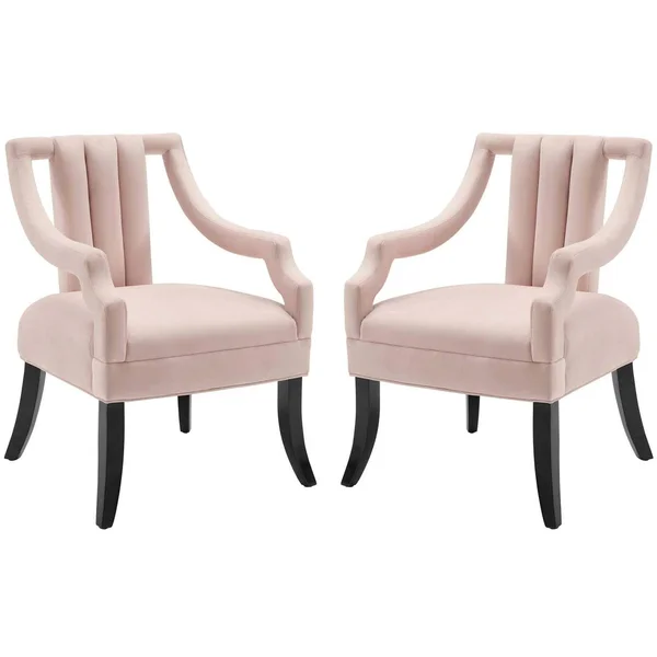 Modway Harken Accent Chair Performance Velvet Set of 2 Pink