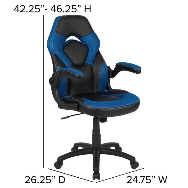 Flash Furniture Black Gaming Desk and Blue and Black Racing Chair Set with Cup Holder - Headphone Hook & 2 Wire Management Ho