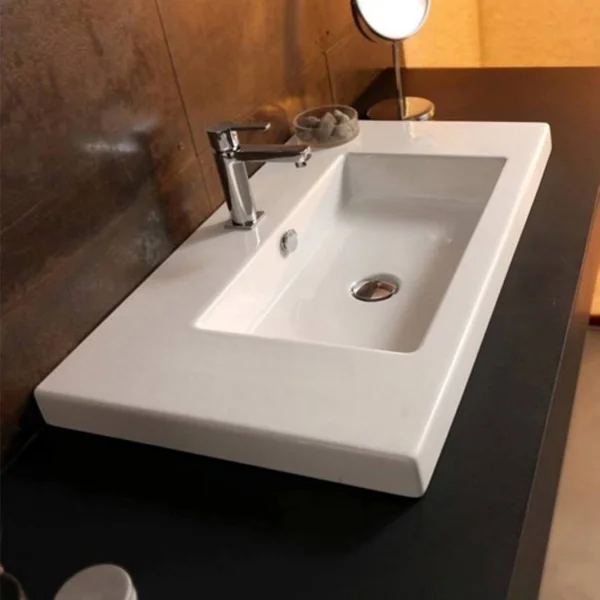 Nameeks CAN03011 Tecla 39-3/8x22 Ceramic Wall Mounted, Drop in Bathroom Sink with White, Three Hole