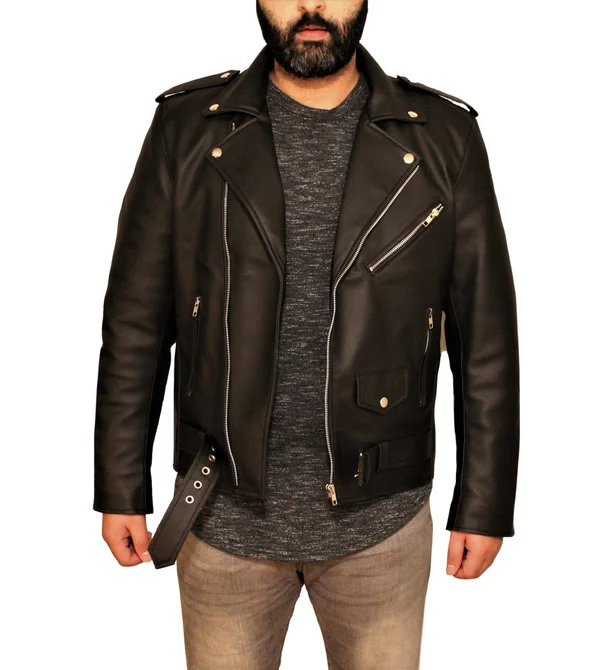 Men's Vegan Black Motorcycle Style Faux Leather Jacket, S, Black