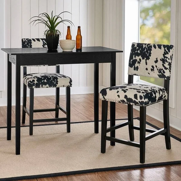 Linon Lemont Black Cow Print Counter Stool