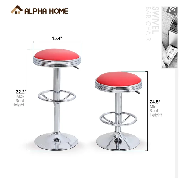 Alpha Home Swivel Bar Stool Counter Height Round PU Leather Adjustable Pub Stool with Chrome Footrest