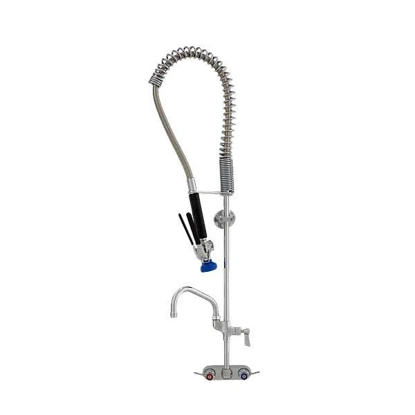 Fisher 34770 Backsplash Mounted Stainless Steel Pre-Rinse Faucet with 4x22 Centers - 30x22 Hose, 8x22 Add-On Faucet, Inline Vacuu