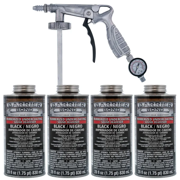 Barrier Bond Black Rubberized Undercoating Sound Deadener Kit with 4 Quart Cans & Spray Applicator Gun - Size: 4 qt