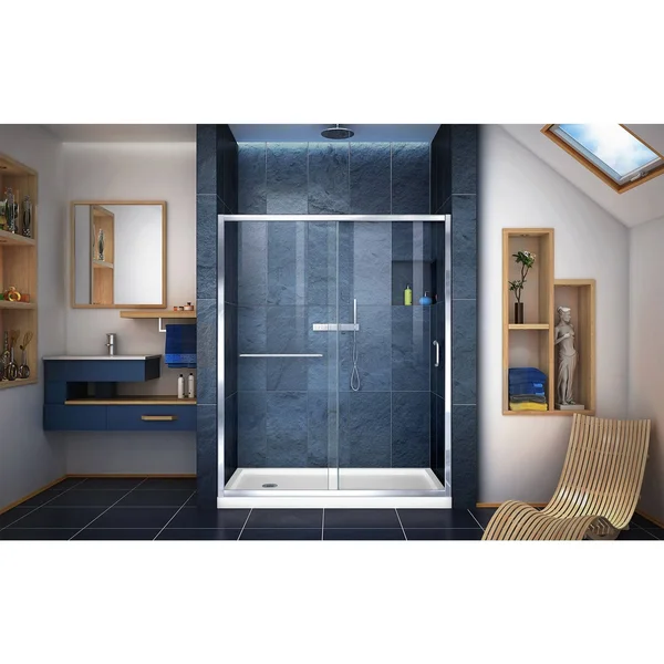 DreamLine DL-6971L-01CL Infinity-Z Sliding Shower Door & Slimline 32x22 x 60x22 Shower Base Left Drain