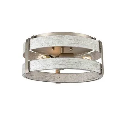Antonito 3-Light 12.5x22 Caged Drum Flush Mount Gracie Oaks Fixture Finish: Buffed Nickel/Birchwood