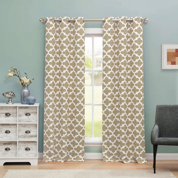 Blackout 365 Taupe Kyra Geometric Blackout Curtain Set