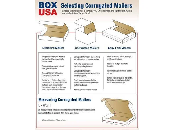 Box USA Corrugated Cardboard Mailers, 9 x 7 x 4 Inches, Tuck Top One-Piece, Die-Cut Shipping Boxes, Medium Brown Kraft Mailing B
